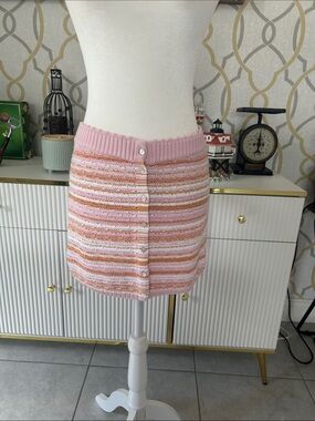 Kendall and Kylie for Pacsun Stylish Pink Striped Button-Front Knit Mini Skirt